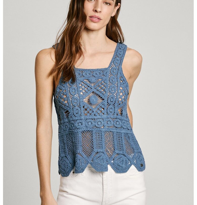 Топ от кроше с квадратно деколте Pepe Jeans London