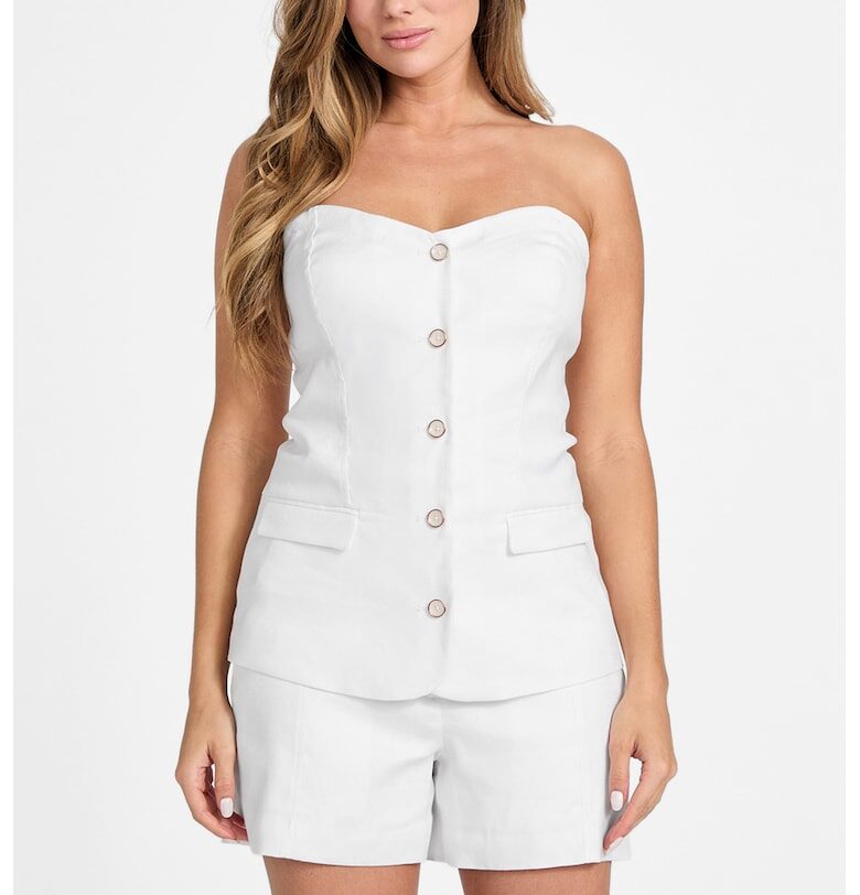 Топ с лен и модал с отделящи се презрамки GUESS