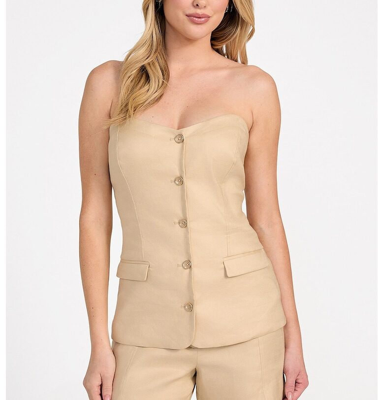 Топ с лен и модал с отделящи се презрамки GUESS