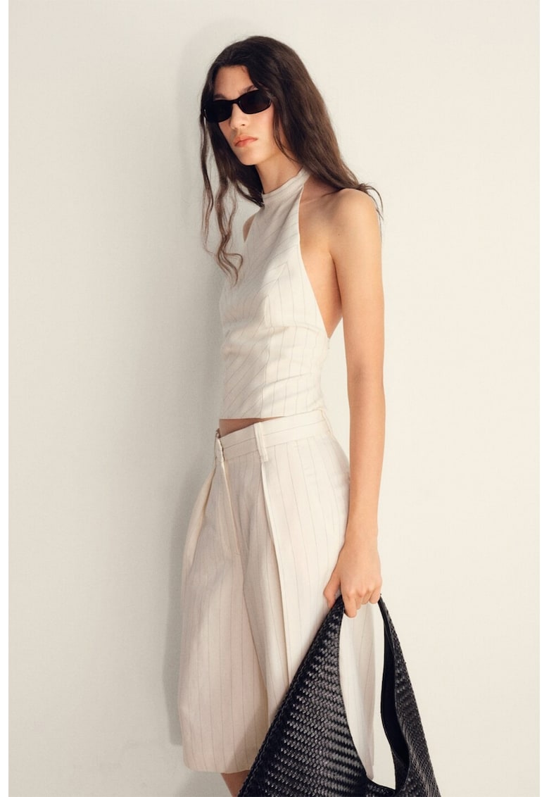 Топ с лен и халтер деколте Mango