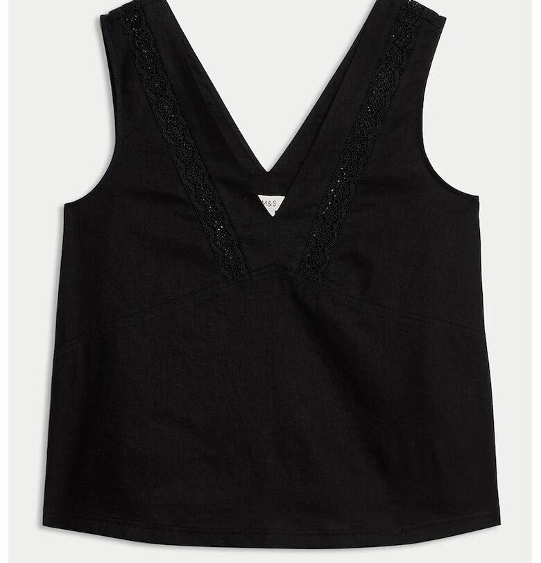 Топ с лен с бродерии Marks  Spencer