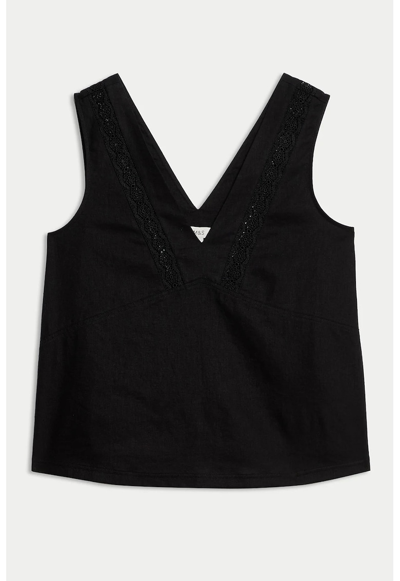 Топ с лен с бродерии Marks Spencer