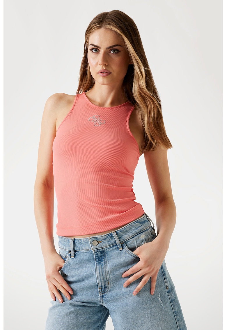 Топ с овално деколте и лого GUESS