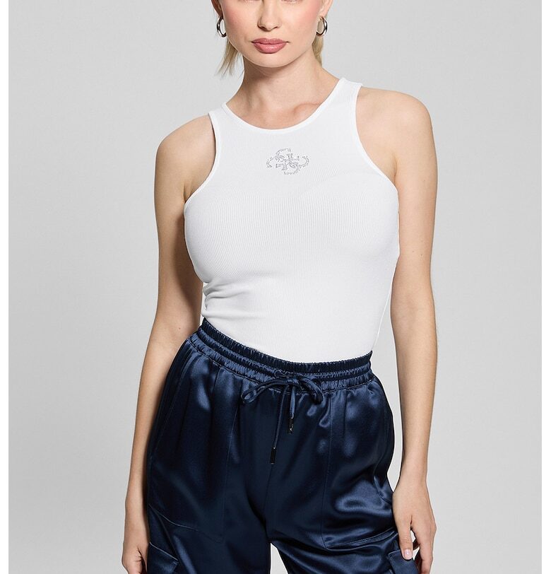 Топ с овално деколте и лого GUESS