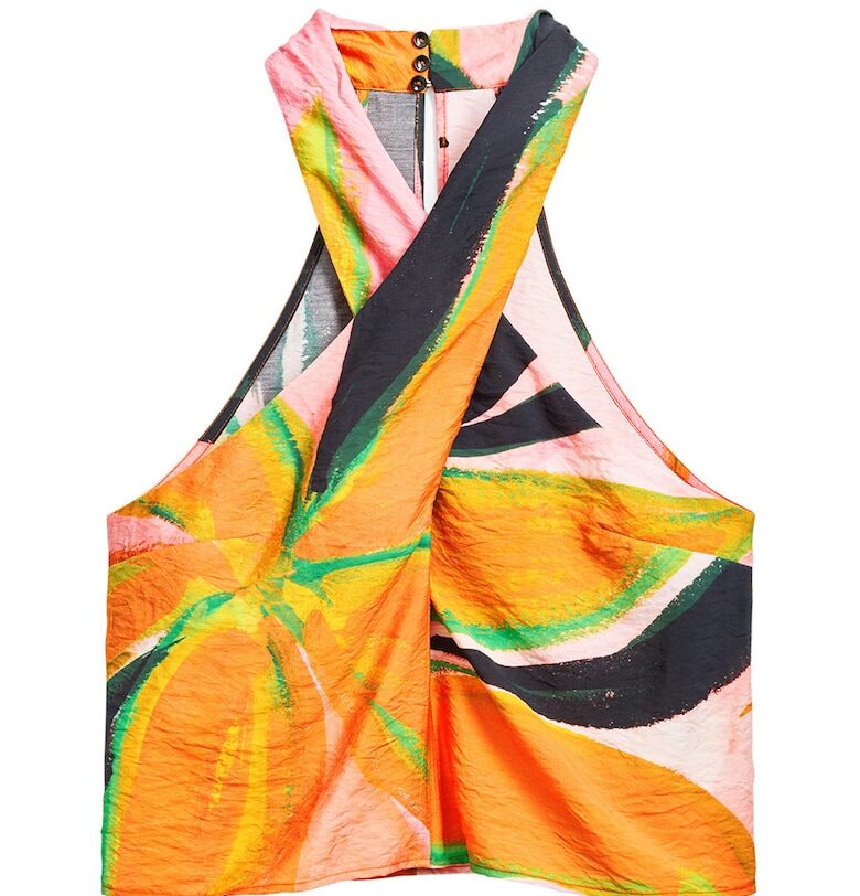 Топ с принт с усукани презрамки DESIGUAL