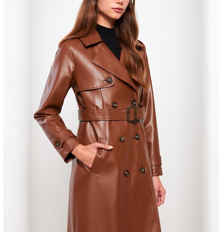 Тренч от еко кожа с колан LC WAIKIKI