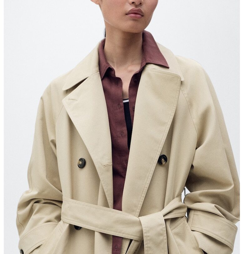 Тренч с памук с ръкави реглан Mango