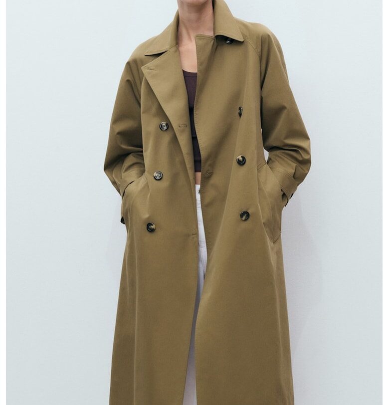 Тренч с памук с ръкави реглан Mango