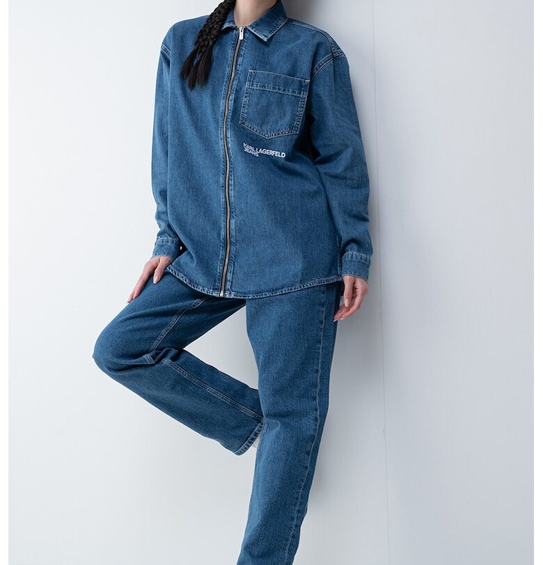 Уголемена риза от деним с цип KARL LAGERFELD JEANS