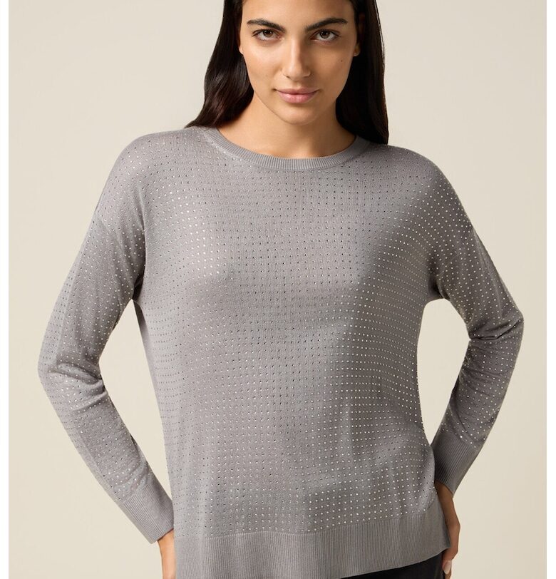Фино плетен пуловер с декоративни камъни Oltre