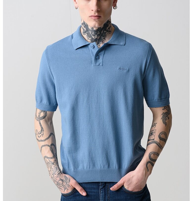 Фино плетена тениска Asac с яка BOSS