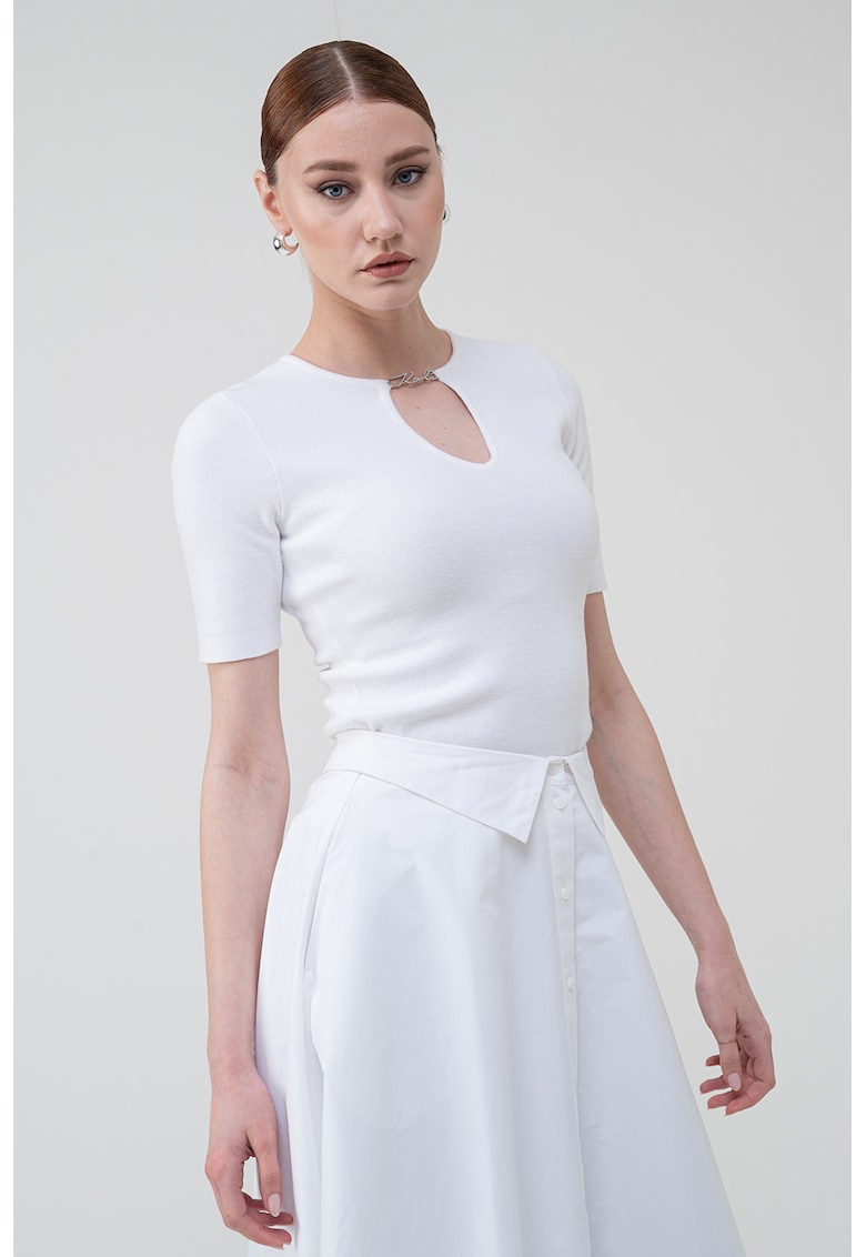 Фино плетена тениска с метално лого Karl Lagerfeld