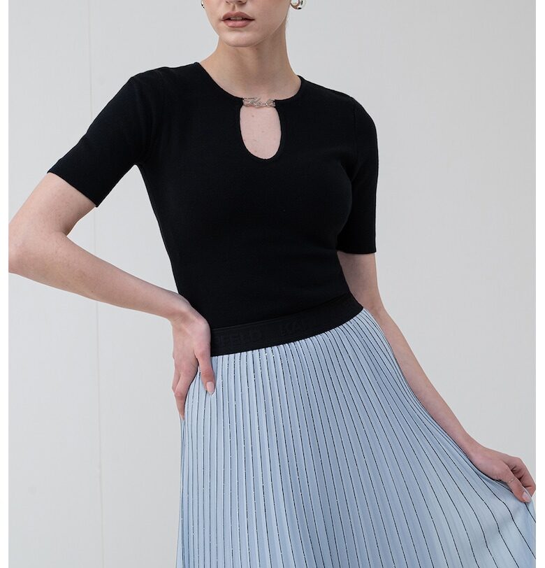 Фино плетена тениска с метално лого Karl Lagerfeld