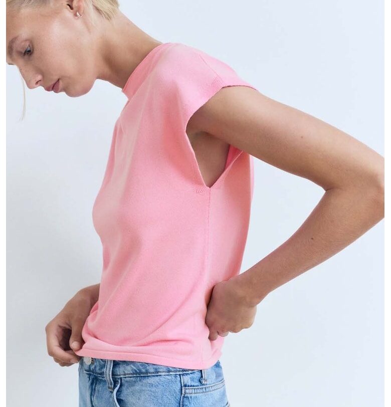 Фино плетена тениска с паднали ръкави Mango