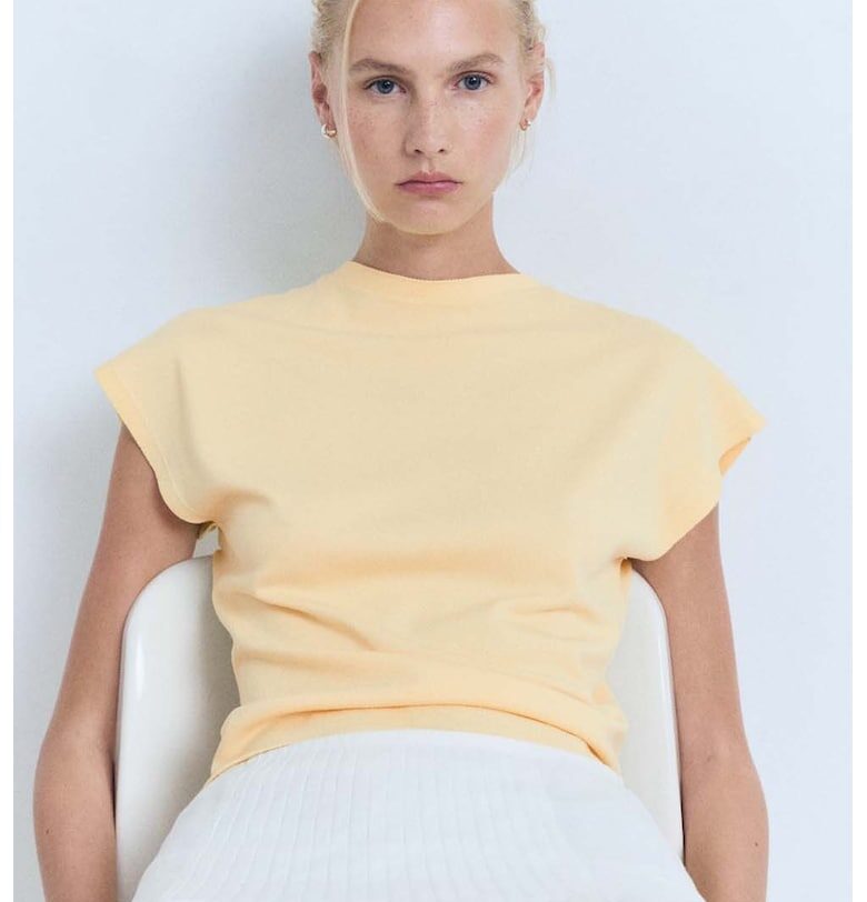 Фино плетена тениска с паднали ръкави Mango