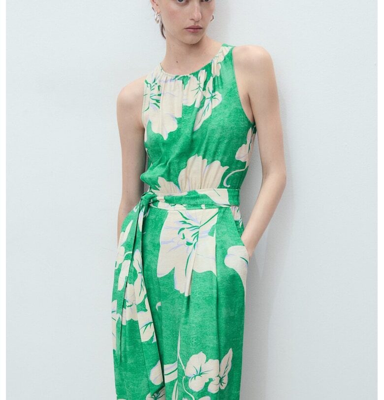 Флорален гащеризон без ръкави с колан Mango