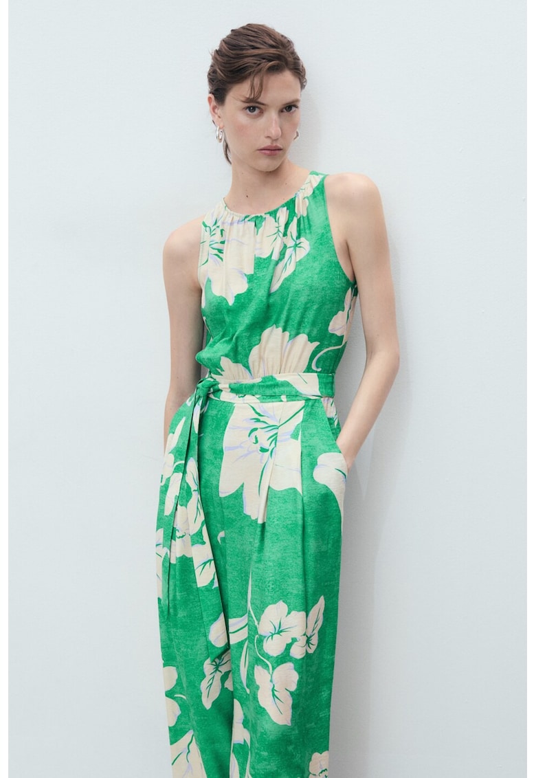 Флорален гащеризон без ръкави с колан Mango