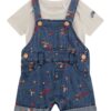 Флорален гащеризон от деним и боди - 2 части GUESS KIDS