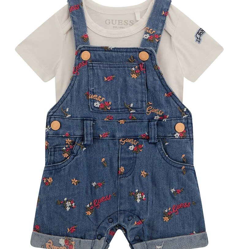 Флорален гащеризон от деним и боди - 2 части GUESS KIDS
