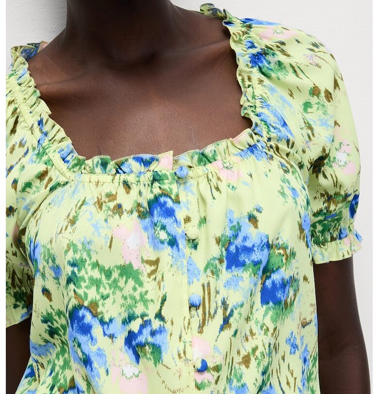 Флорална блуза с къси ръкави и квадратно деколте Marks  Spencer