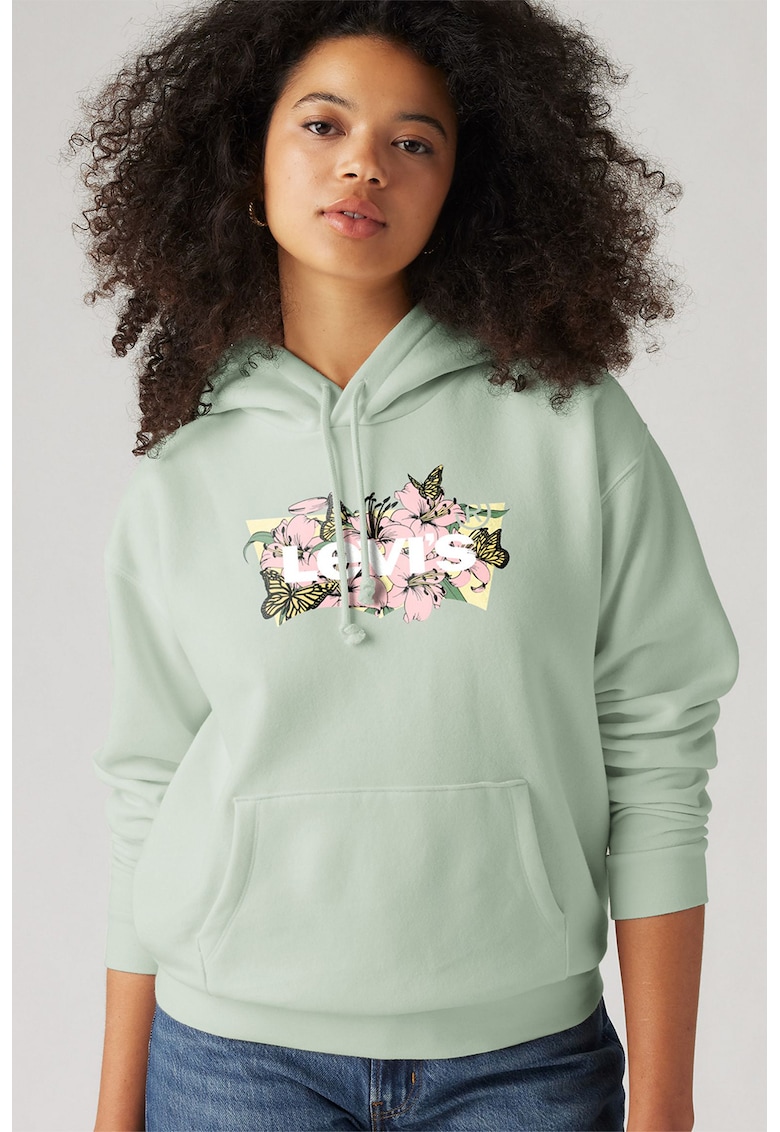Худи с памук - флорален десен и лого Levis