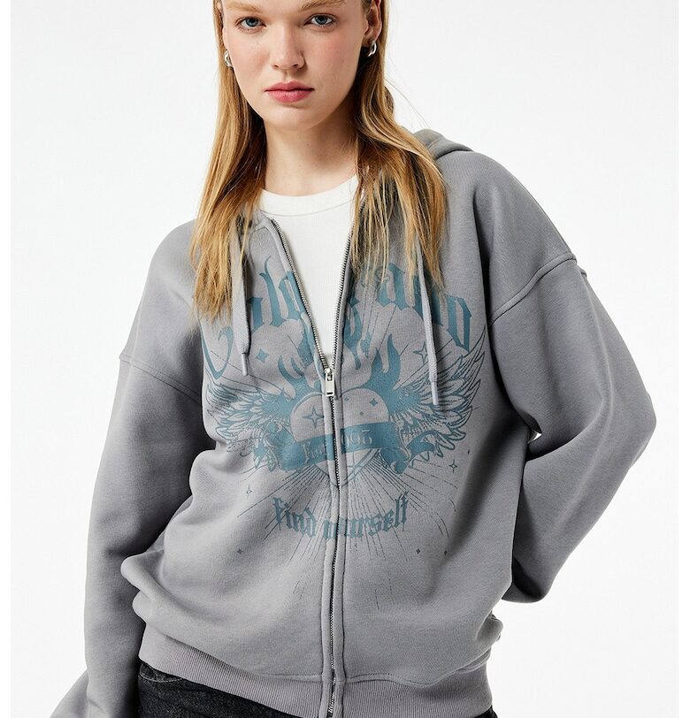 Худи с цип и графика KOTON