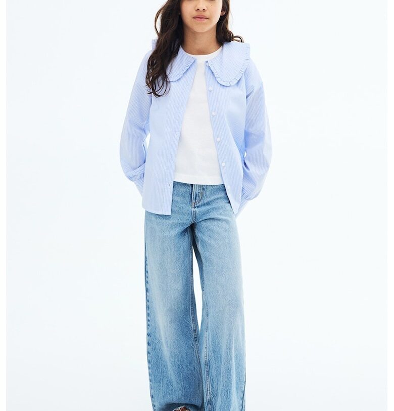 Широки дънки с висока талия Mango