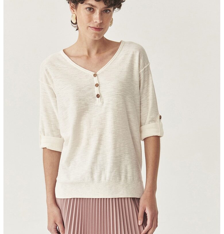 Шпиц блуза с паднали ръкави - Бежов - Tatuum