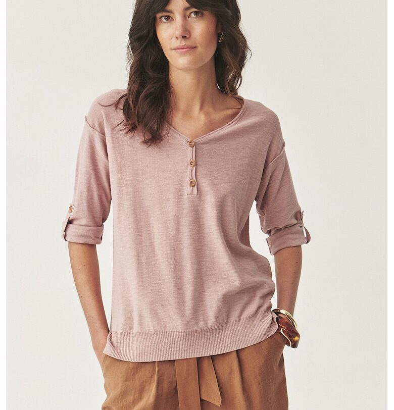 Шпиц блуза с паднали ръкави - Бледочервен - Tatuum