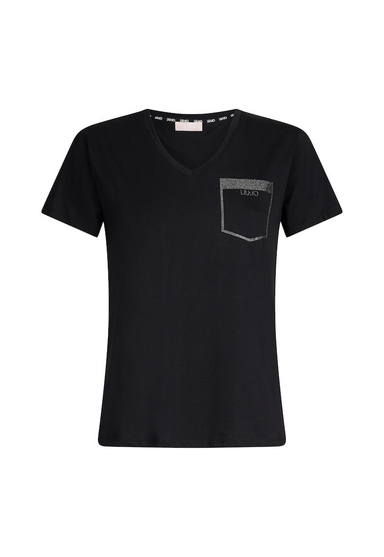 Шпиц тениска с джоб с декоративни камъни Liu Jo