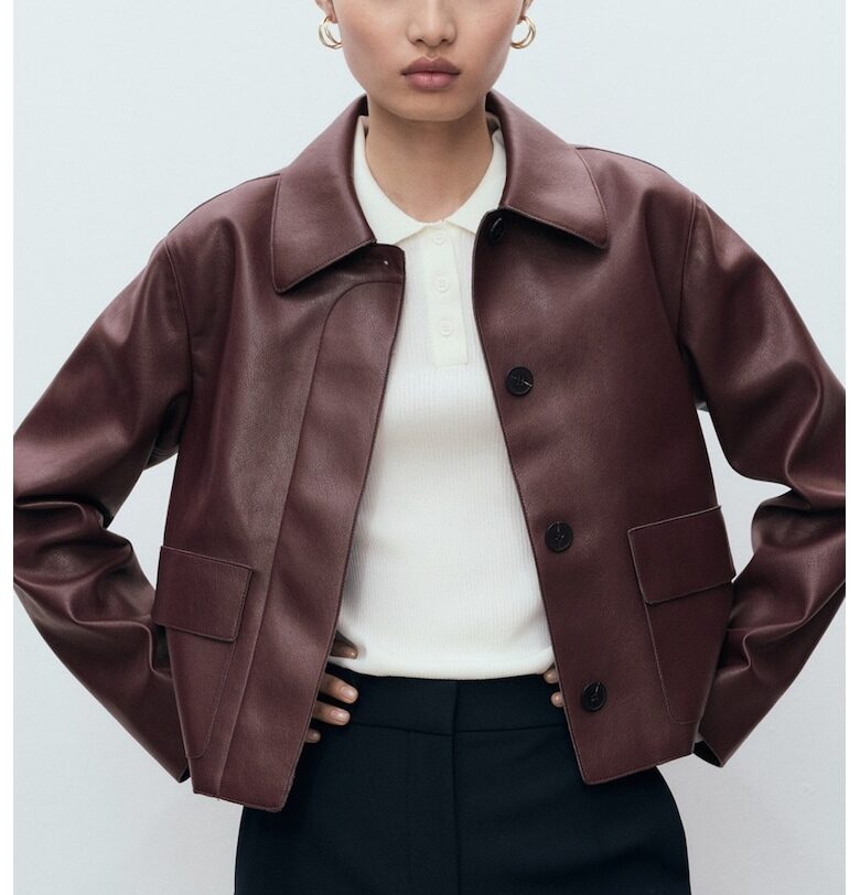 Яке от еко кожа с остра яка Mango