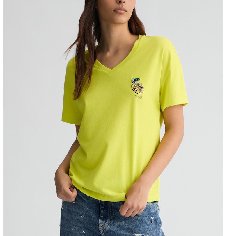 Cotton - Тениска с шпиц и мъниста Liu Jo