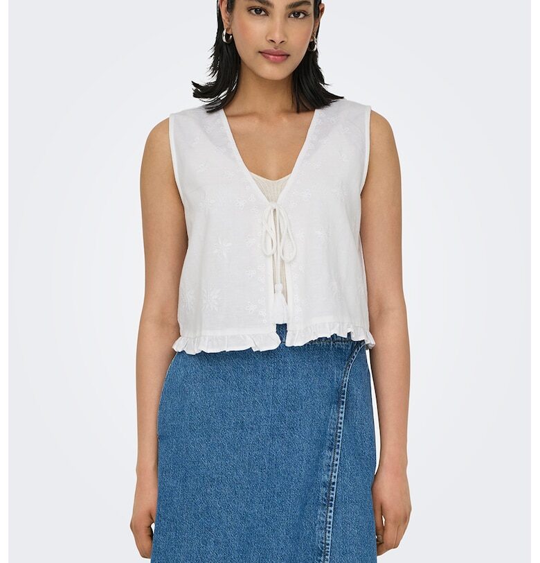 JdY - Блуза с лен и връзки отпред - без ръкави Only