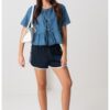 Блуза от деним с къси ръкави и набран подгъв Only