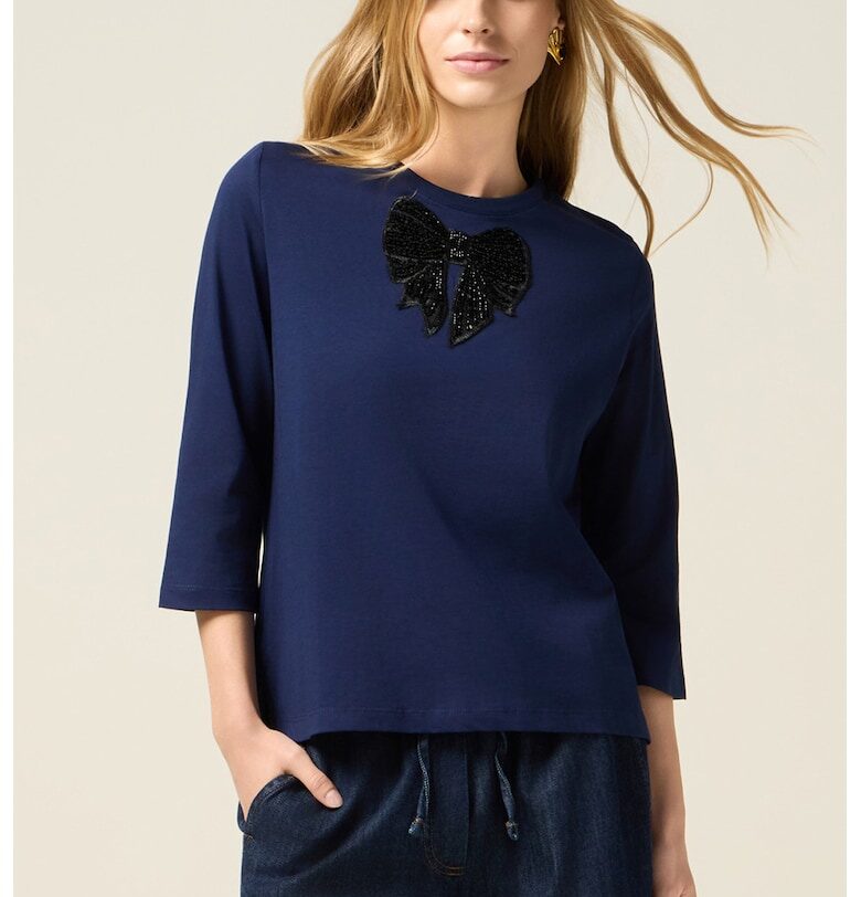 Блуза с овално деколте и мъниста Oltre