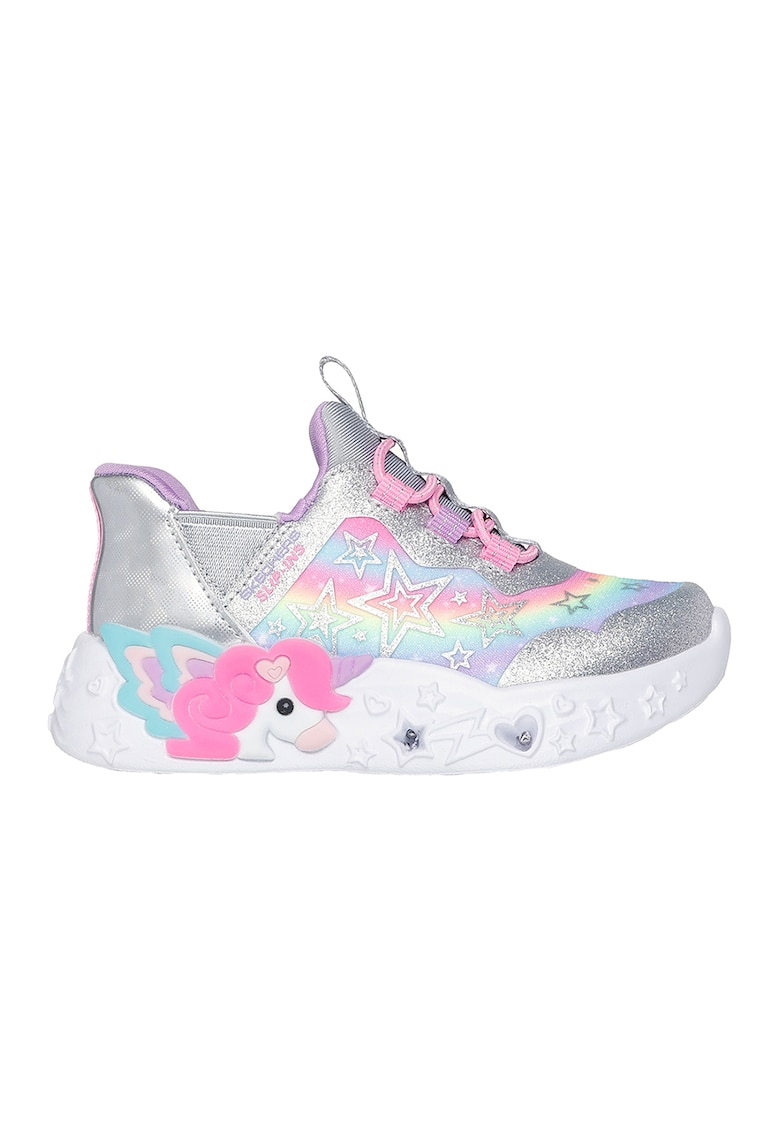 Брокатени спортни обувки Unicorn Charmer с LED светлинки Skechers