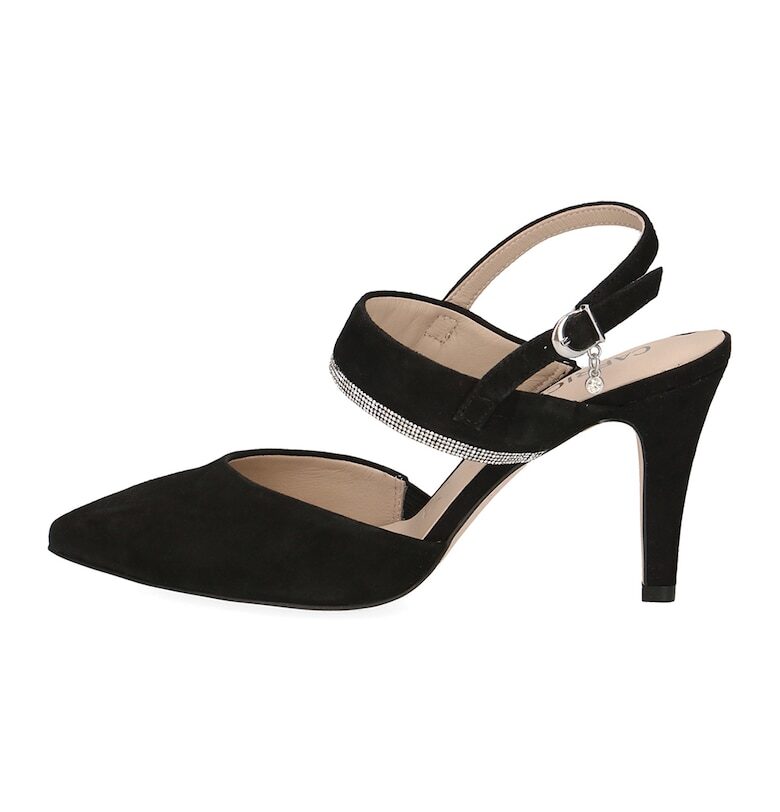 Велурени обувки с остър връх и декоративни камъни Caprice