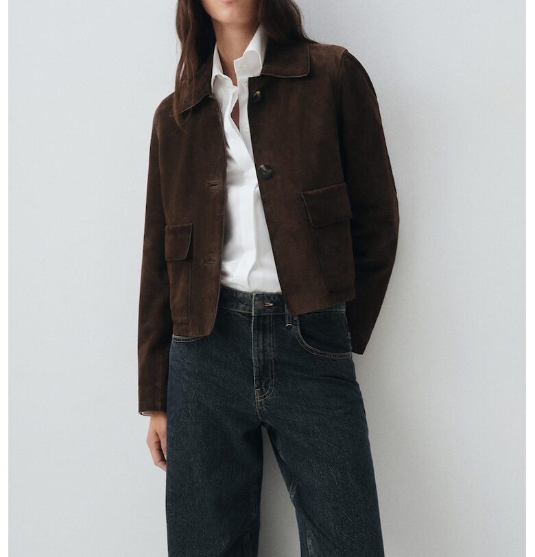 Велурено яке с джобове с капаче Mango