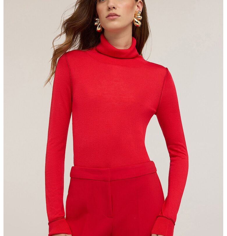 Втален пуловер с поло с лиосел и вълна Motivi