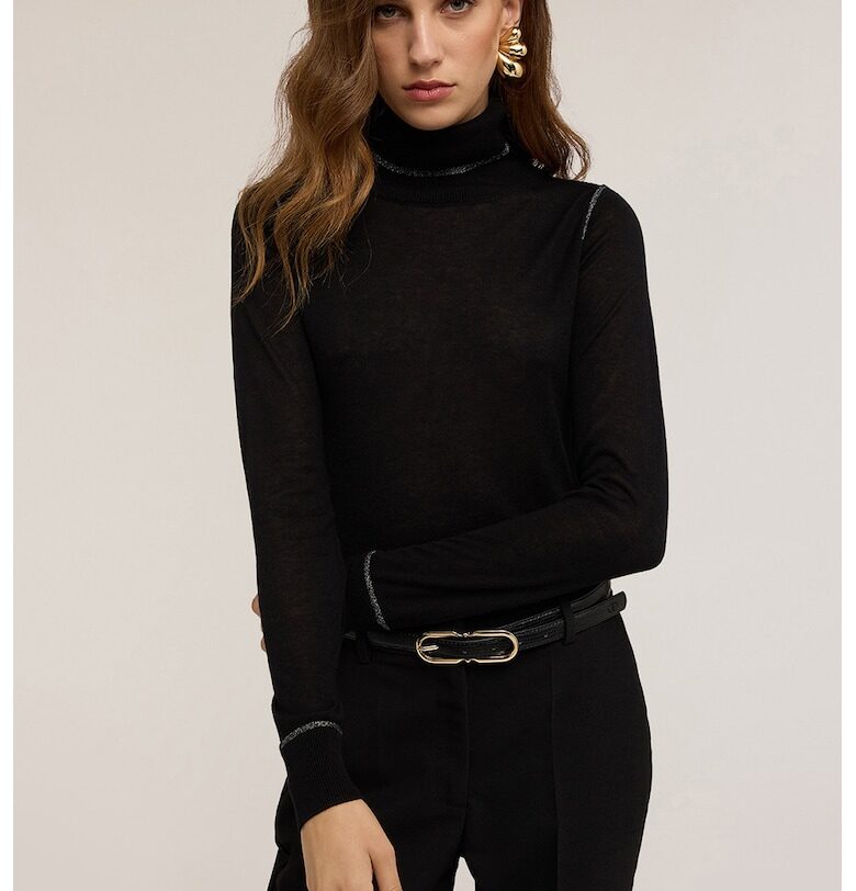 Втален пуловер с поло с лиосел и вълна Motivi