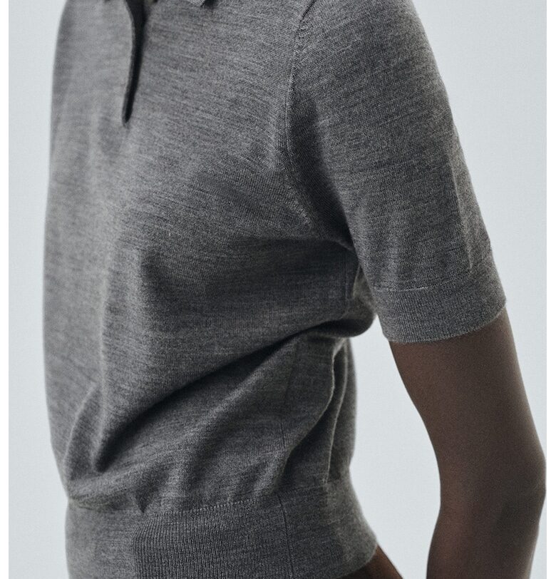 Вълнен пуловер с къди ръкави и яка Mango