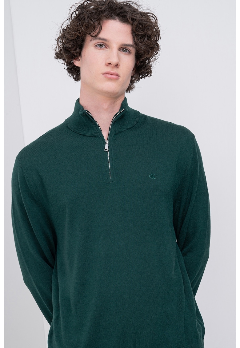 Вълнен пуловер с къс цип CALVIN KLEIN