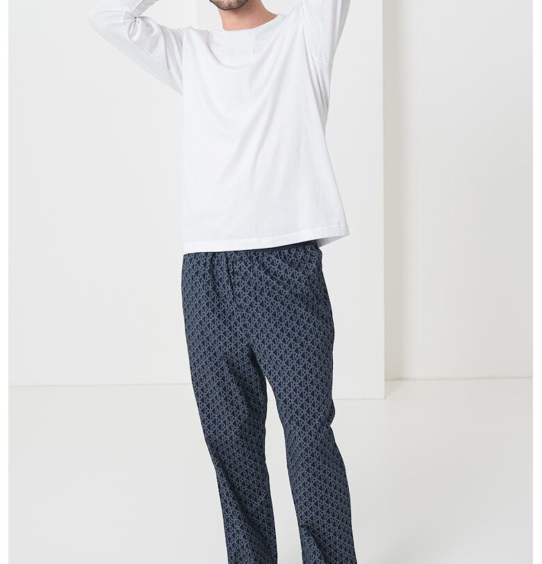 Дълга памучна пижама с бродирано лого CALVIN KLEIN