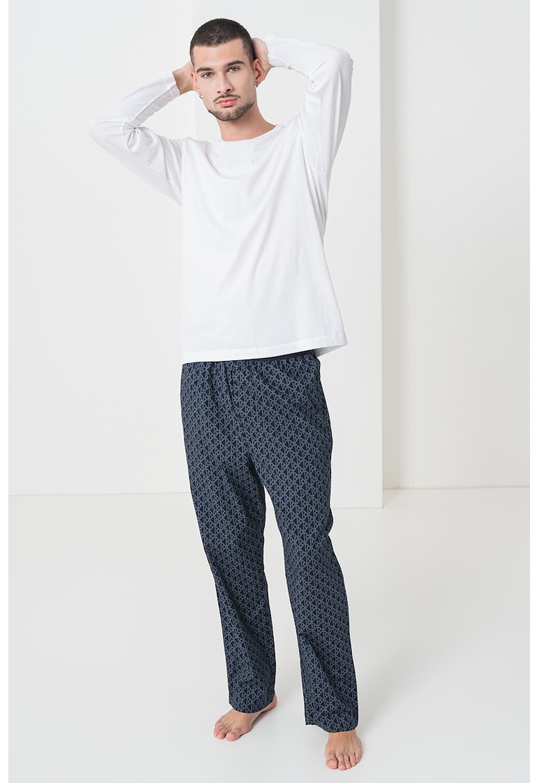 Дълга памучна пижама с бродирано лого CALVIN KLEIN