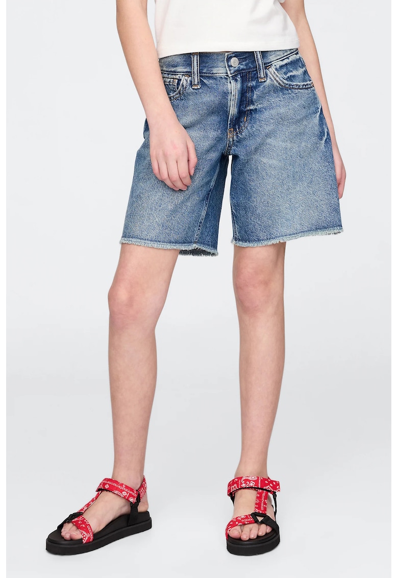 Дънков къс панталон с ресни GAP