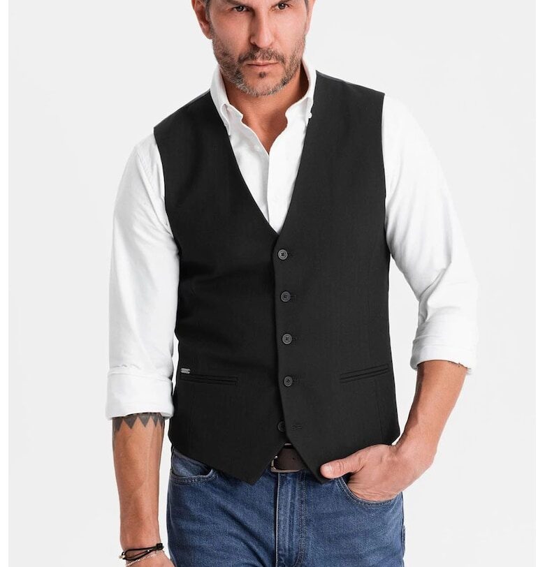 Елегантен потник със зигзагообразен десен SLIM FIT  OM-BLZV-0143 OMBRE