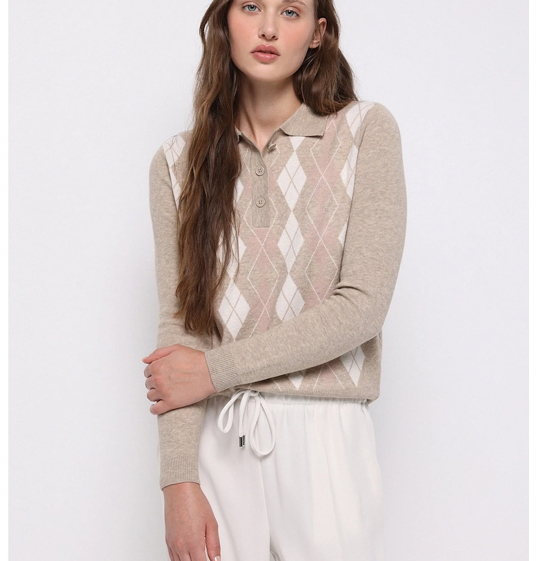 Кариран пуловер с яка и копчета COLINS