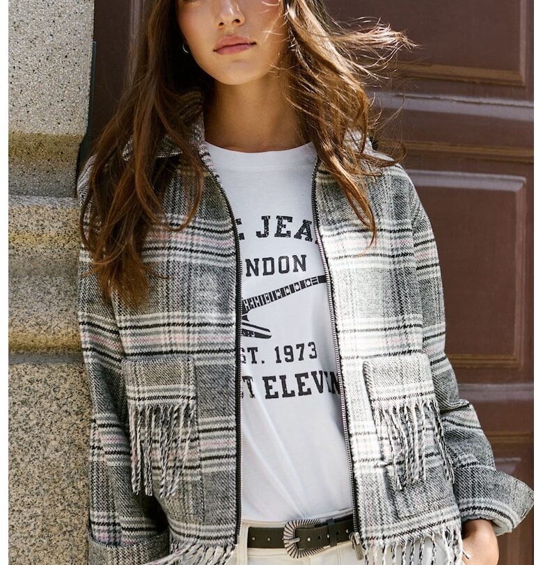 Карирано яке с ресни Pepe Jeans London