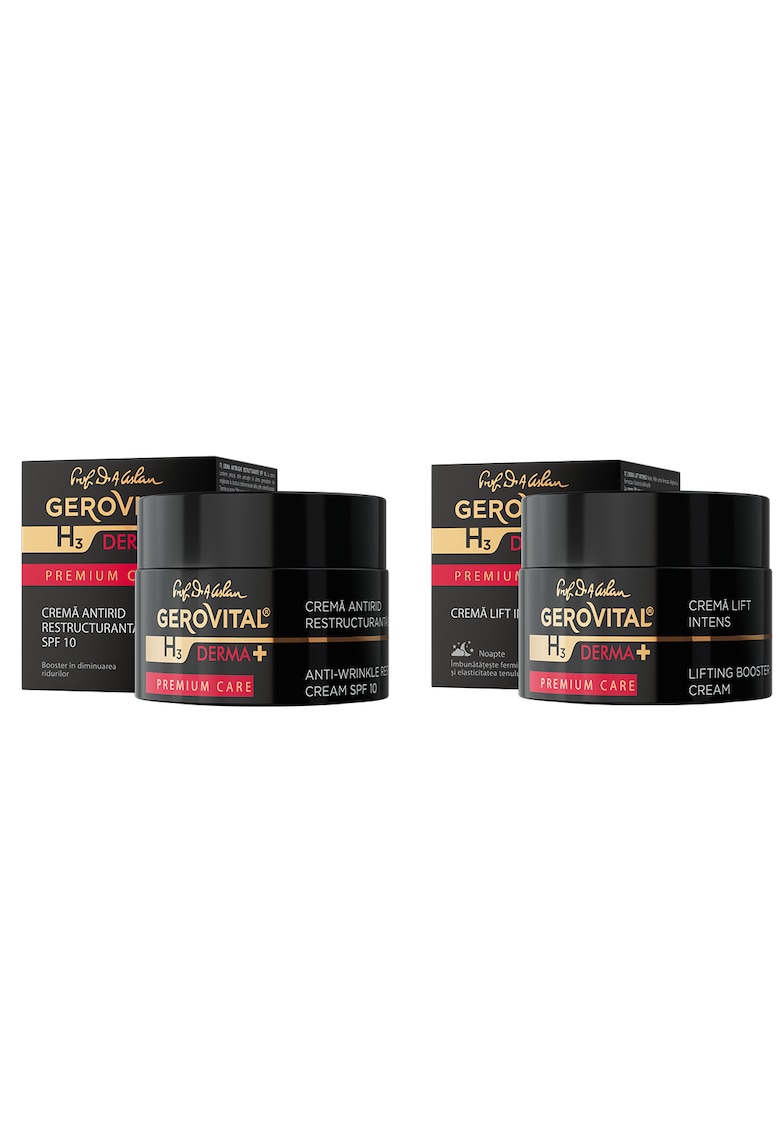 Комплект  H3 Derma + Premium Care: Реструктуриращ крем против бръчки SPF 10 – Филър без игли - стегнатост и еластичност - UV защита и хидратация - 50 мл + ... Gerovital