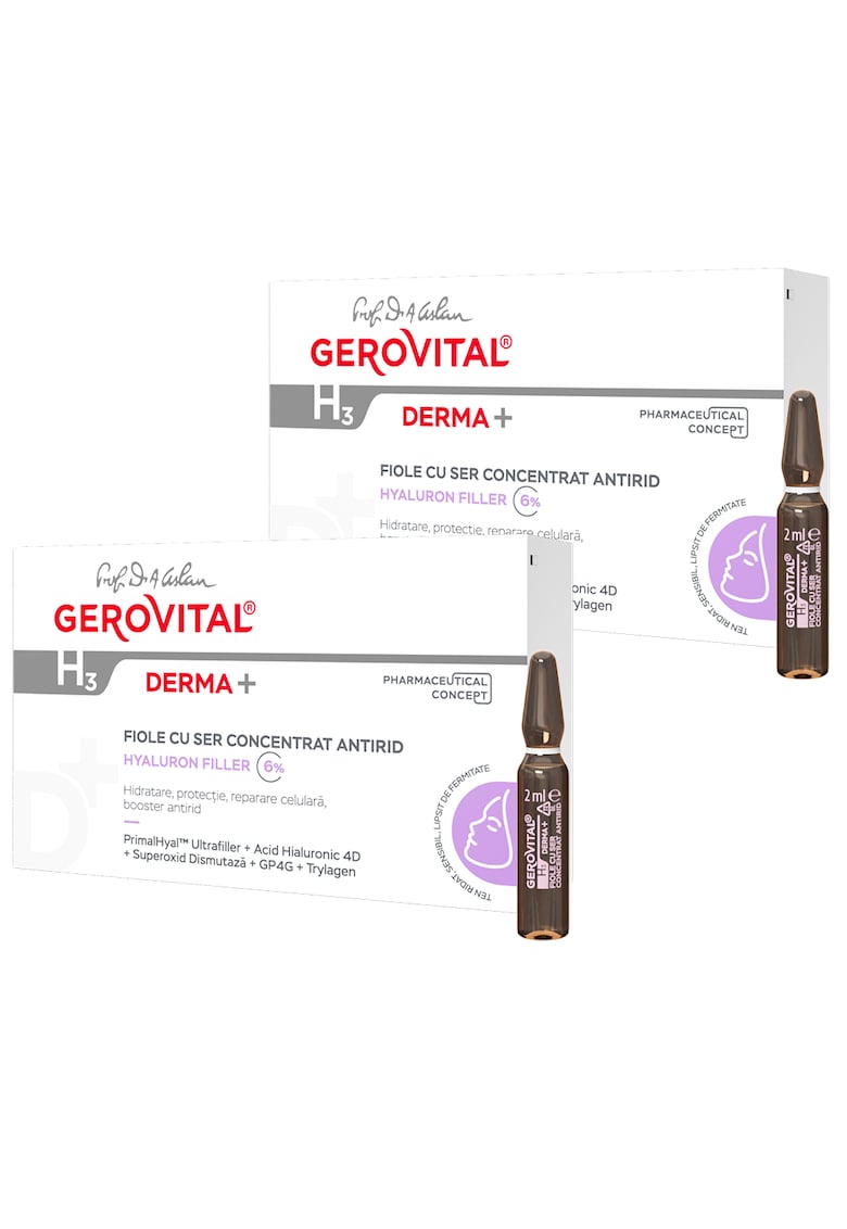 Комплект  H3 Derma+: Ампули с 6% хиалурон-филър серум против бръчки 10 ампули x 2 мл + Ампули с 6% хиалурон-филър серум против бръчки 10 ампули x 2 мл Gerovital